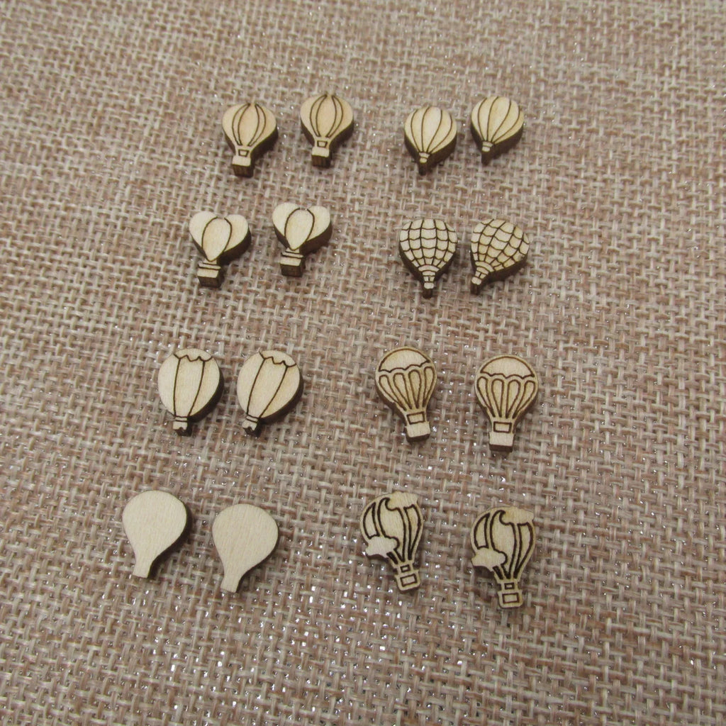 5Pair Unfinished Blank Wooden Summer Style Hot Air Balloon Cabochon Post Earrings Stud Jewerly Finding For Diy Wood Craft