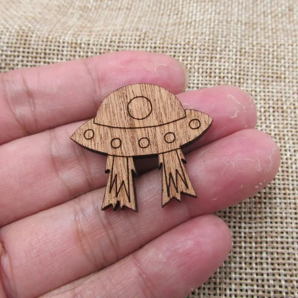 Unfinished Plane Rocket Hot Air Ballon Planet UFO Wood Shape Cutout for Pendant Pin Brooch Making Wooden DIY Craft