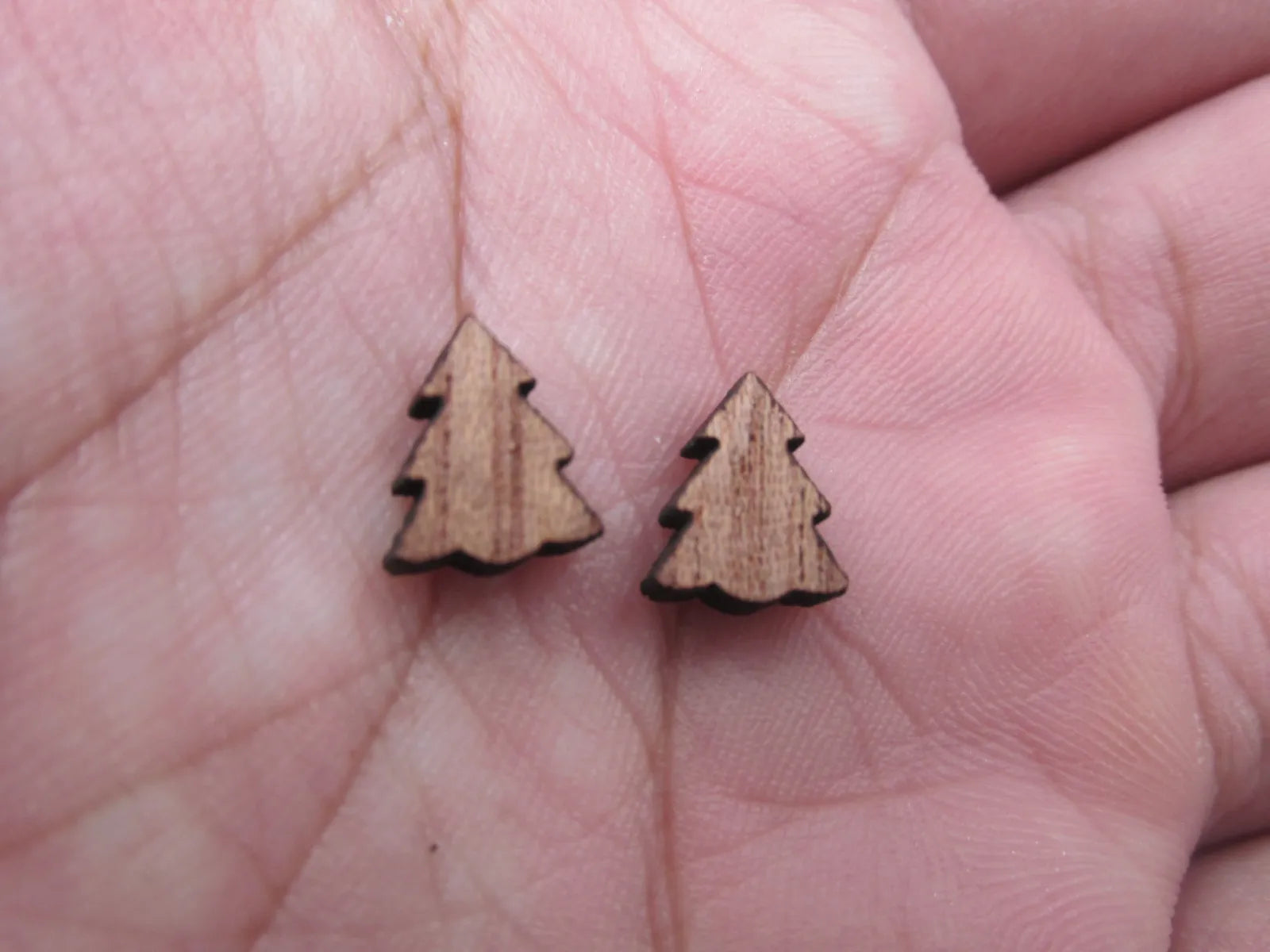 5 Pair Unfinished Blank MINI Wood Cabochon Christmas Tree Wooden Cutout Shapes For Paint Kit Craft  DIY Stud Earrings Supplies