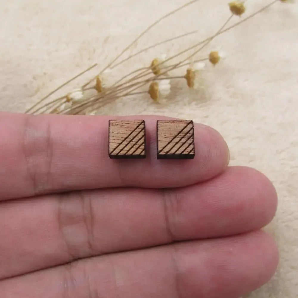 10pcs Unfinished Blank Wooden Geometric Square Shapes, DIY Wood Crafts Stud Earrings, Jewelry Making