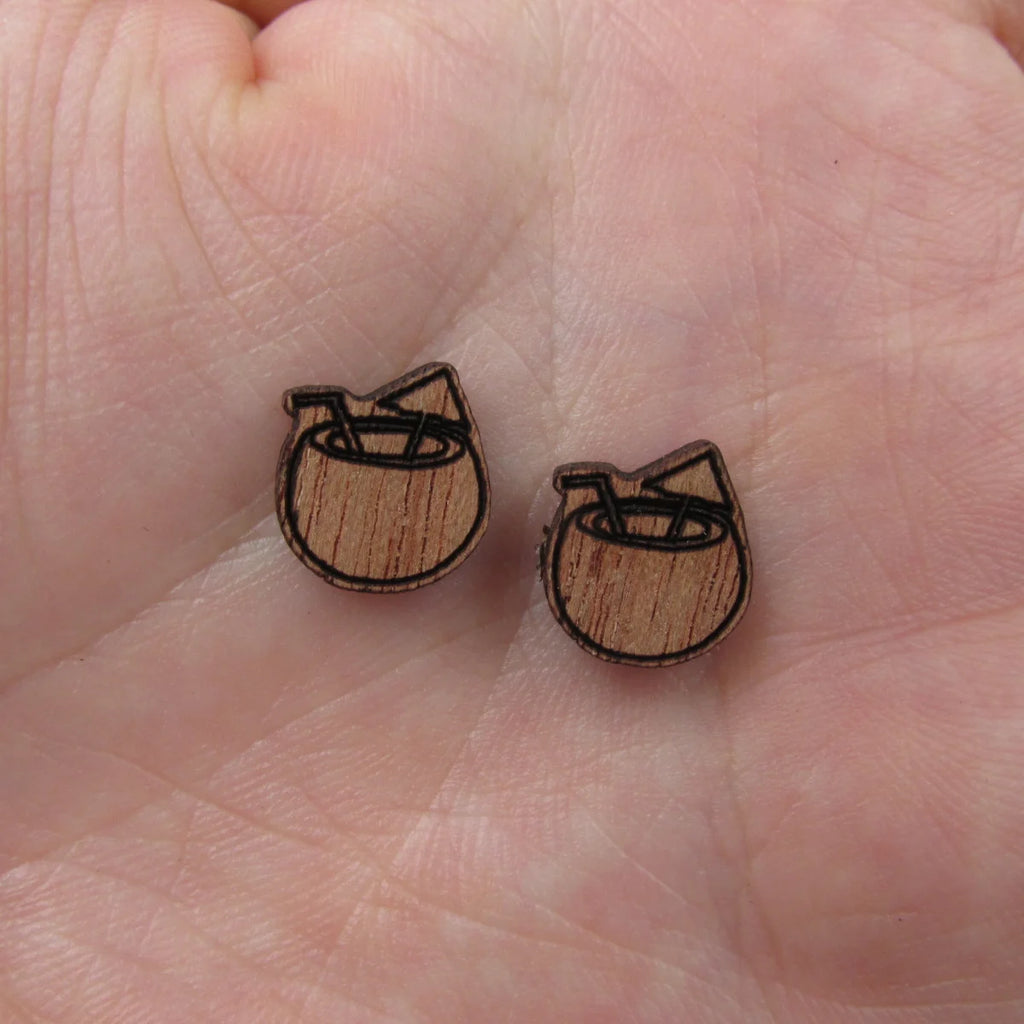 5 Pair Unfinished Blank Foods Wooden Coco Banana Coconut Cherry Cabochon Wood Shape Cutouts For DIY Craft Earring Stud