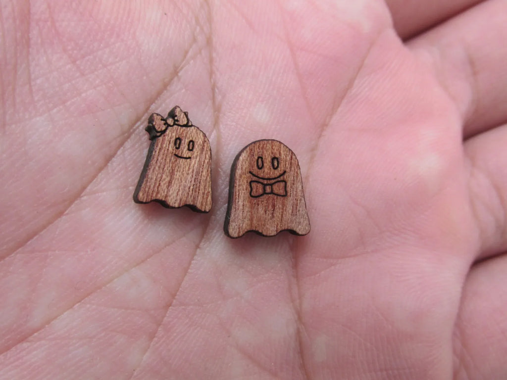 5 Pair Unfinished Blank Laser Cut Wood Cabochon Holidays Halloween Ghost Wooden Cutout Shapes For DIY Stud Earrings Supplies