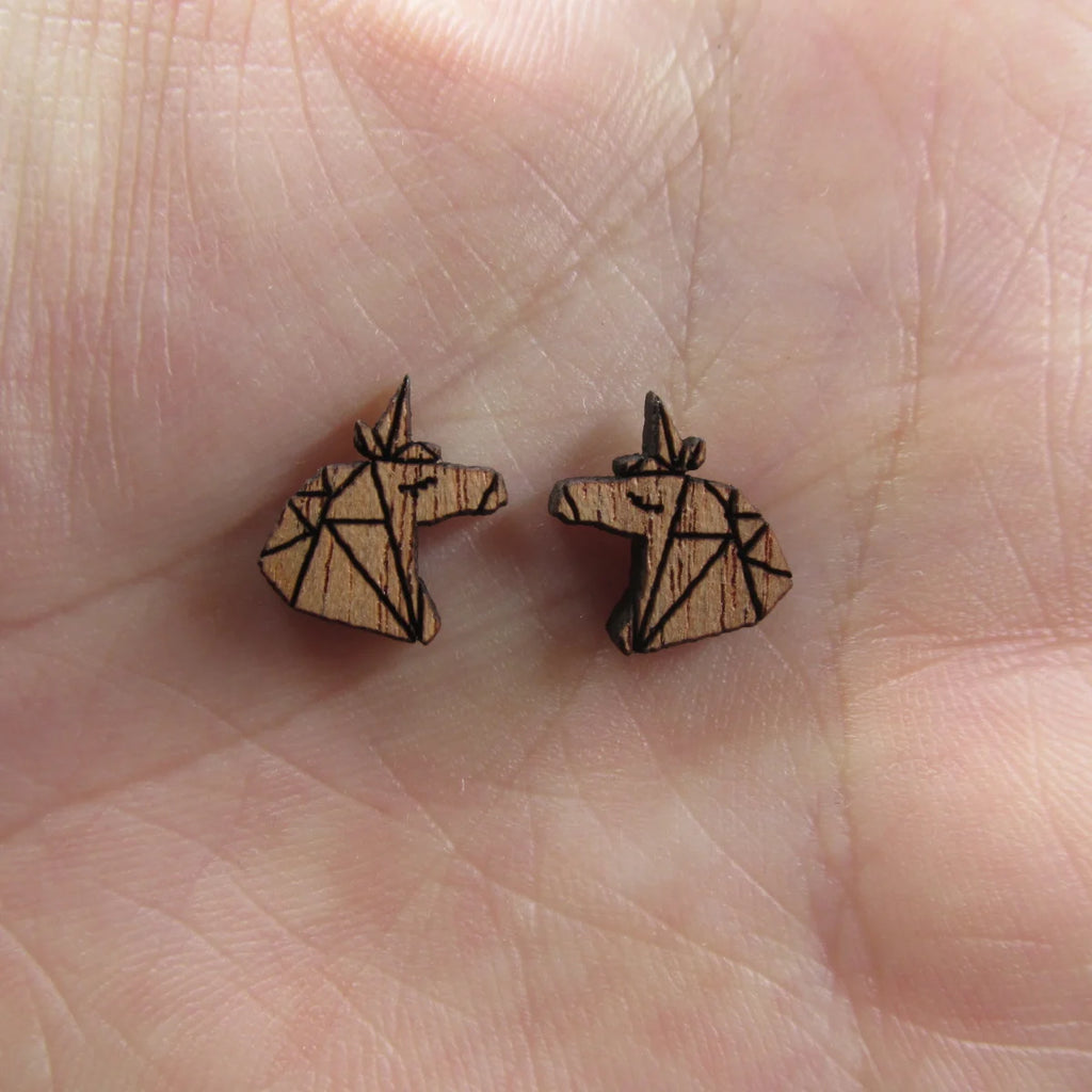 5 Pair Unfinished Blank Wood Cabochon Animal Horse Unicorn Wooden Cutout Shapes For DIY Stud Earrings Supplies