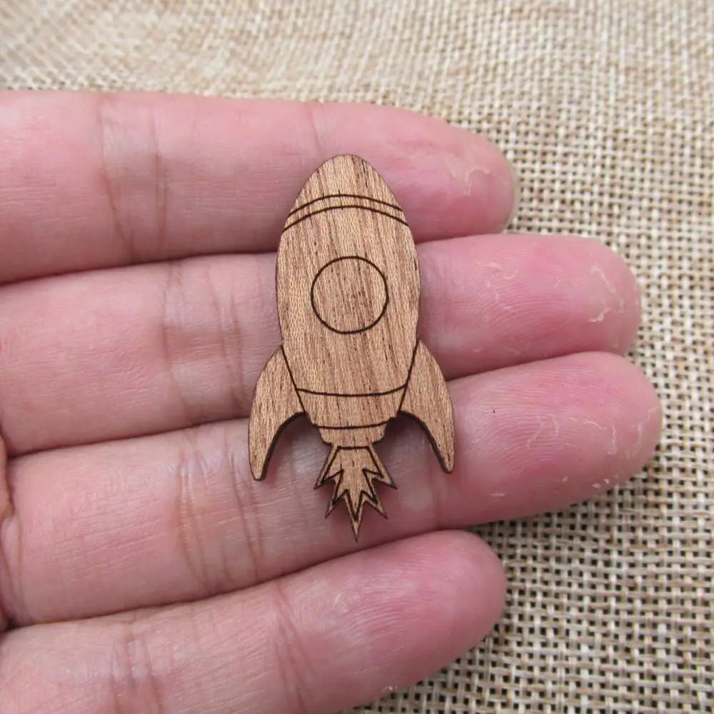 Unfinished Plane Rocket Hot Air Ballon Planet UFO Wood Shape Cutout for Pendant Pin Brooch Making Wooden DIY Craft