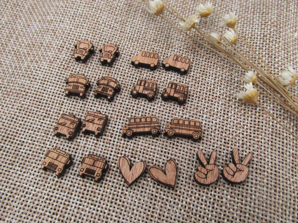 5 Pair Back to School Unfinished Blank Wood Cabochon Schools Bus Wooden Cutout Shapes For DIY Stud Earrings Supplies