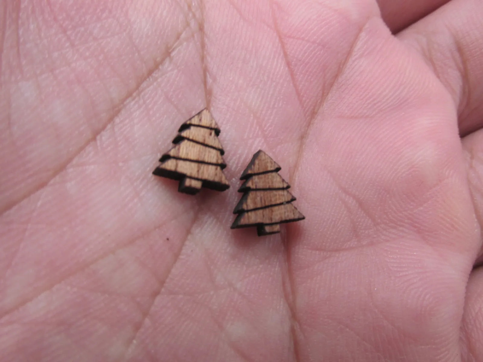 5 Pair Unfinished Blank MINI Wood Cabochon Christmas Tree Wooden Cutout Shapes For Paint Kit Craft  DIY Stud Earrings Supplies