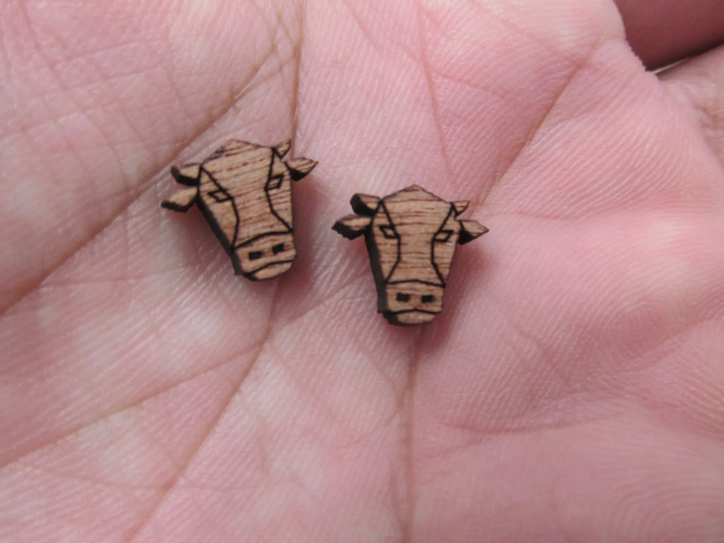 5 Pair Unfinished Blank Home farm Animal Wooden Cow Cabochon Charms Wood Shape Cutouts For DIY Craft  Earring Stud