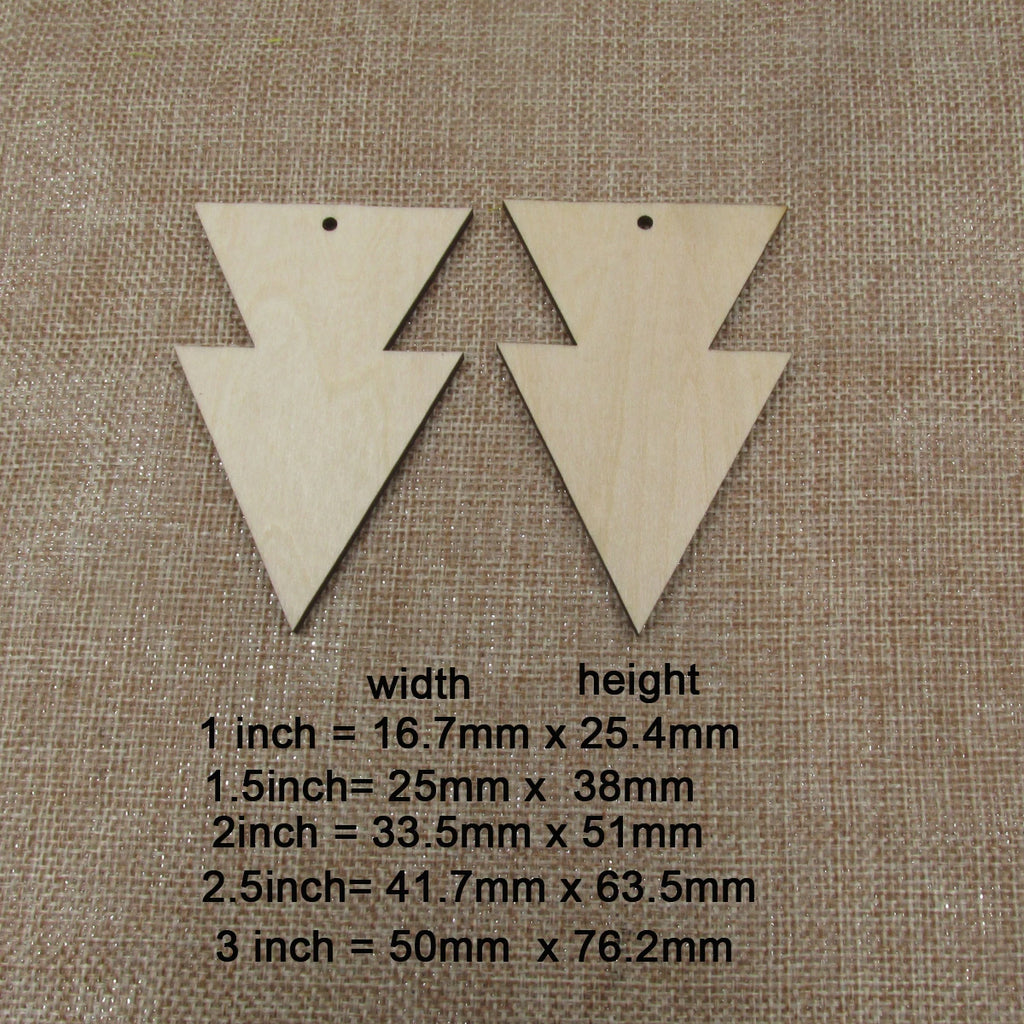 10pcs All Size DIY Unfinished Laser Cut Wood Earrings Blanks Geometric Double Arrow Shape For Jewelry