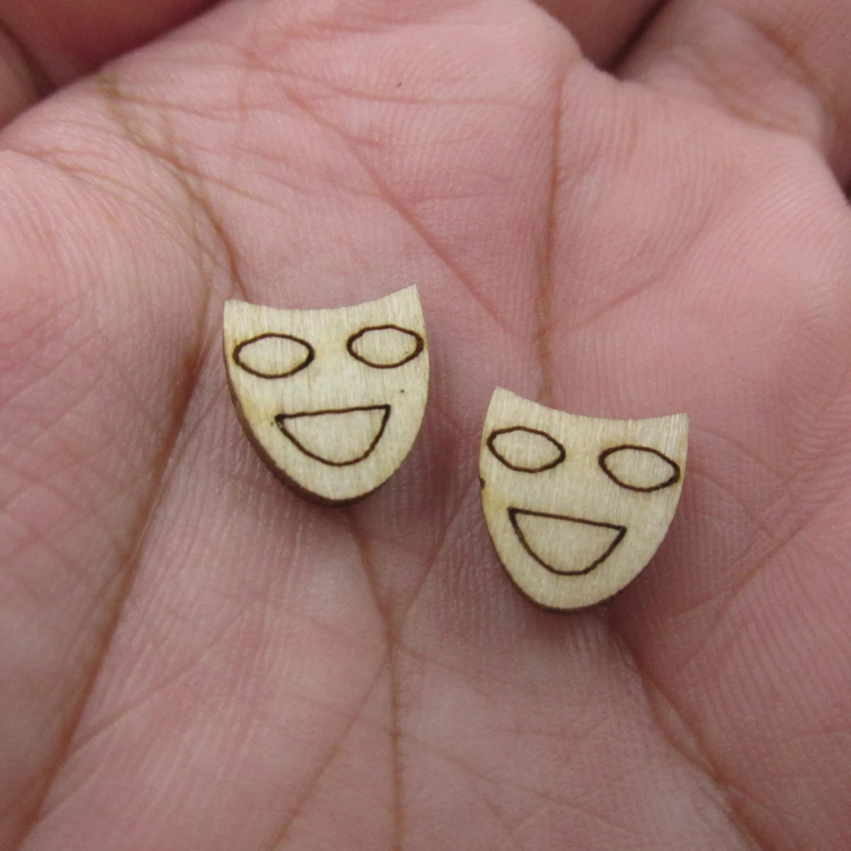 5 Pair Unfinished Blank Wooden Masquerade Mask Cabochon Joker Hat Post Mardi Gras Drama Wood Earrings Stud Handmade Jewelry Gift